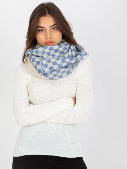 Smotanovo-modrý kockovaný šál