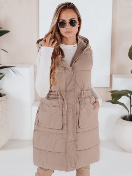 Béžová prešívaná dlhá vesta LADISA