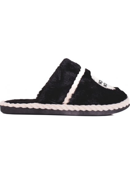 Čierne dámske šľapky s kožúškom