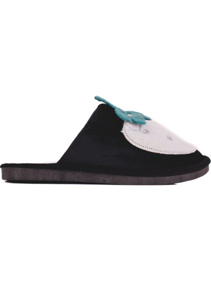 Zateplené čierne dámske šľapky s jahodou