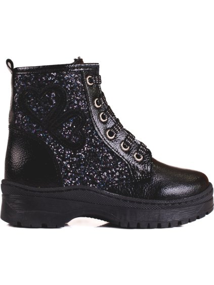 Čierne dievčenské členkové topánky s trblietkami