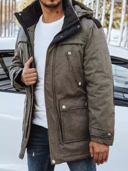 Sivo-béžová melírovaná teplá kabátová bunda s vreckami