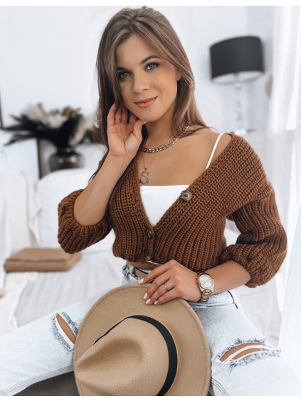 Hnedý krátky sveter na gombíky NUTI