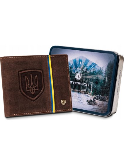 Peterson Hnedá peňaženka s modro-žltým pruhom