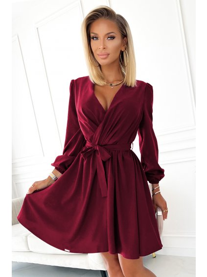 Bordó šaty s výstrihom SELENA