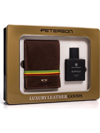 Peterson Sada hnedej koženej peňaženky a vône Buffallo I011