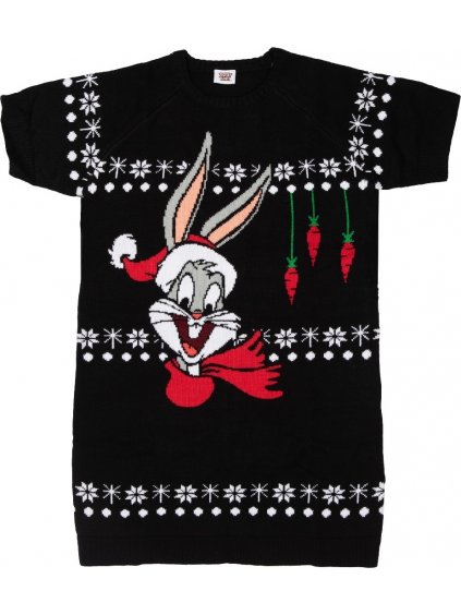 Čierne pletené vianočné šaty Looney Tunes (Veľkosť S)