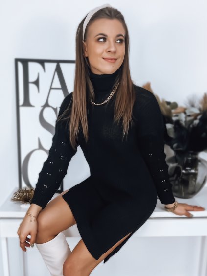 Čierne pletené šaty FUERTA so vzorovanými rukávmi