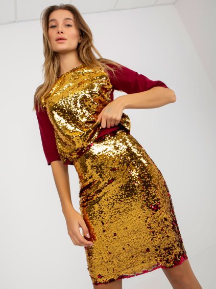 Zlato-vínová sukňa s obojstrannými flitrami