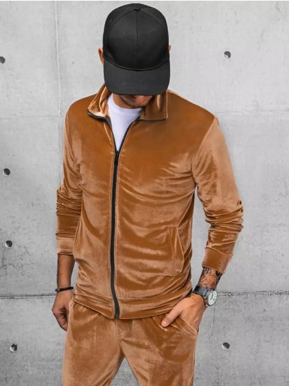 Karamelová velúrová mikina na zips