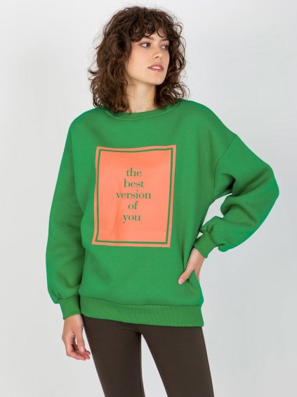 Zelená mikina s oranžovou potlačou