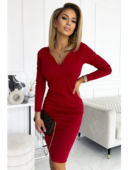 Bordó klasické šaty s výstrihom JUDITA