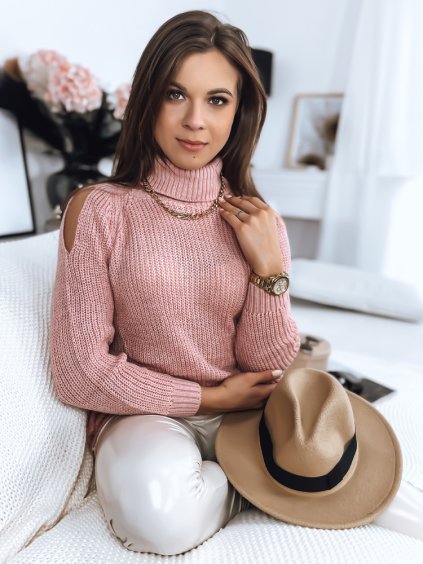 Ružový pletený rolák s prestrihmi ARIEL