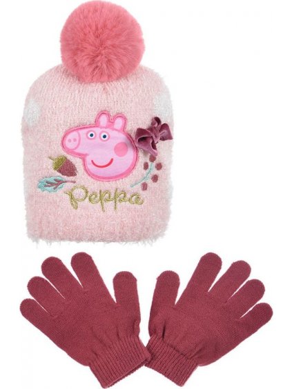 PEPPA PIG HEBKÝ SET ČIAPKY A RUKAVÍC - SVETLORUŽOVÁ