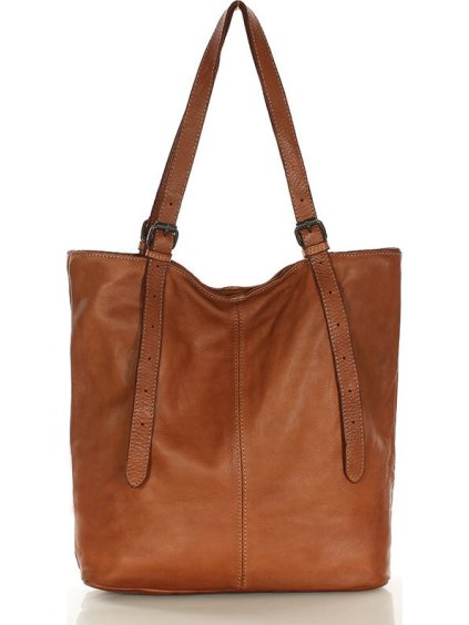 MARCO MAZZINI Hnedá kožená priestranná shopper kabelka