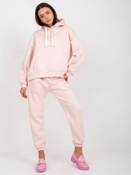 Svetloružová tepláková súprava s kapucňou