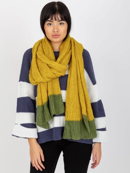 Horčicový mohérový šál so zeleným lemovaním