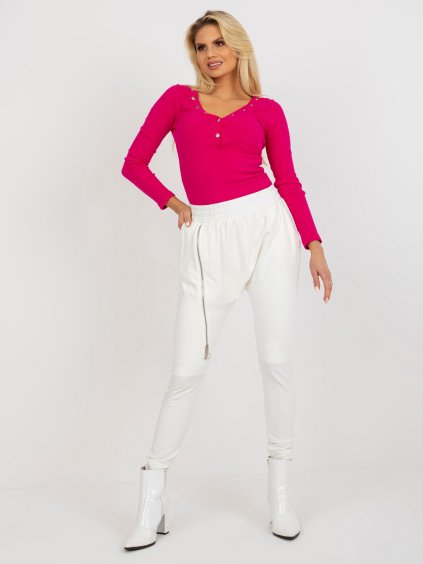 Smotanové voľné tepláky s ozdobným zipsom