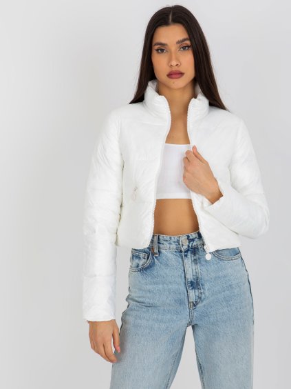 Smotanová crop bunda s golierom