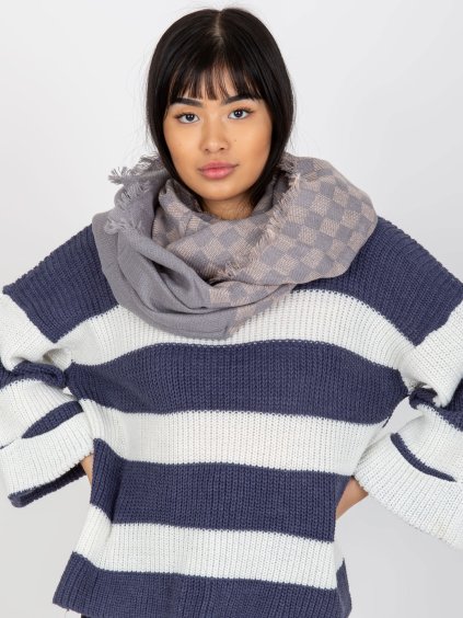 Sivo-ružový kockovaný šál