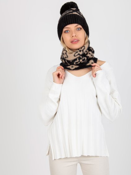 Čierno-béžový dámsky vzorovaný šál