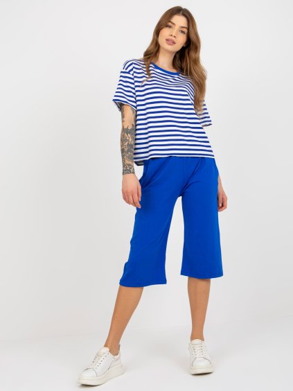 Modro-biela pruhovaná súprava nohavíc a trička