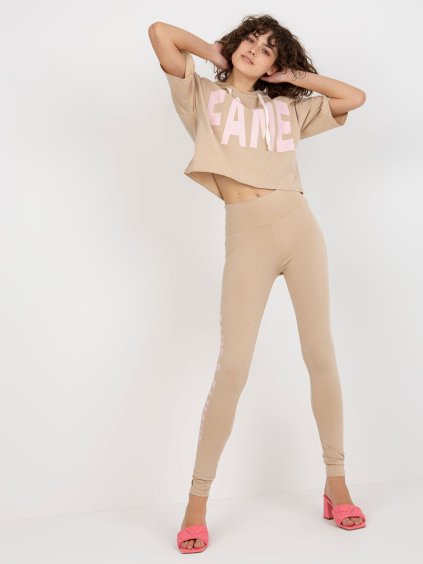 Béžový športový komplet, mikina a legíny
