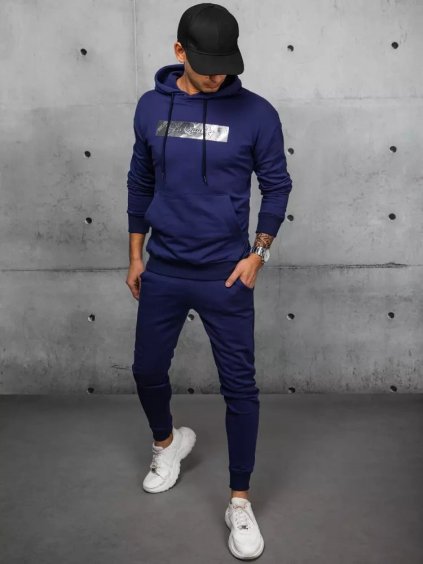 Tmavomodrá pánska tepláková súprava so strieborným pruhom