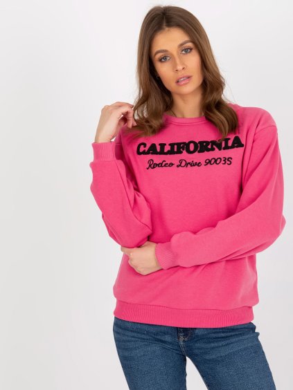 Fuchsiová mikina bez kapucne s nápisom