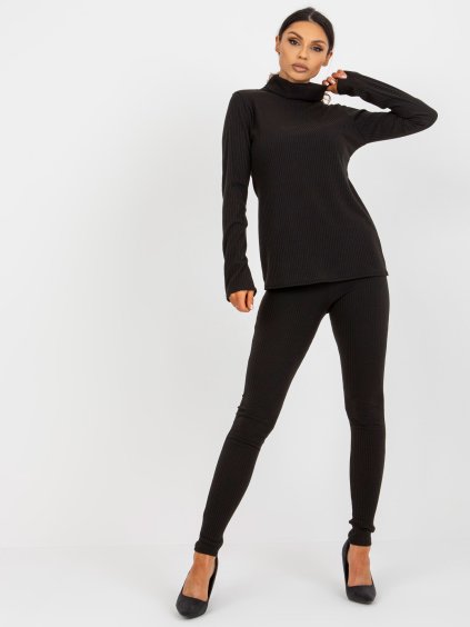 Čierny rebrovaný dámsky rolák