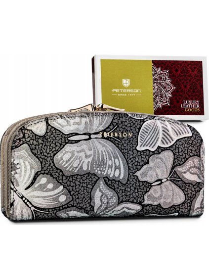Peterson Sivá zaoblená peňaženka s motýlikmi Y120