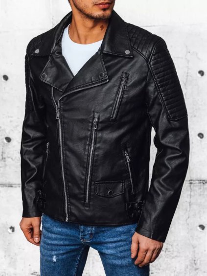 Čierna pánska koženková bunda so zipsami