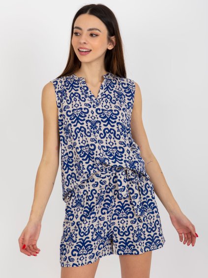 Tmavomodrá blúzka so vzorom bez rukávov