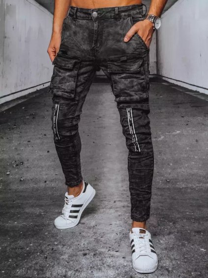 Čierne pánske džínsové cargo nohavice