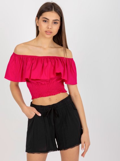 Fuchsiový crop top s volánem
