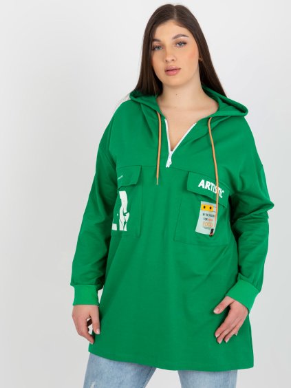 Zelená dlhšia dámska mikina s kapucňou