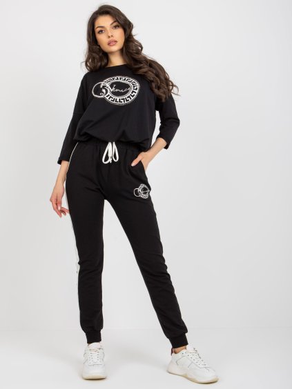 Čierna tepláková súprava s 3/4 rukávmi