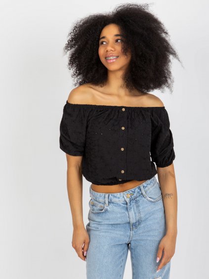 ČIERNY BAVLNENÝ BLÚZKOVÝ CROP TOP