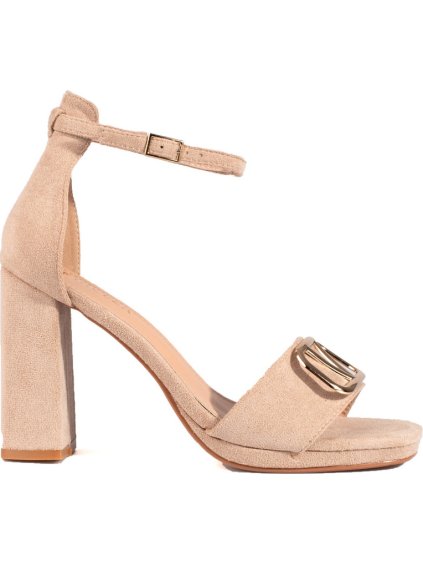 Dámske béžové sandále na vysokom hrubom podpätku Vinceza