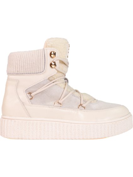 Dámske krémové kožené snehule Shelvt na platforme
