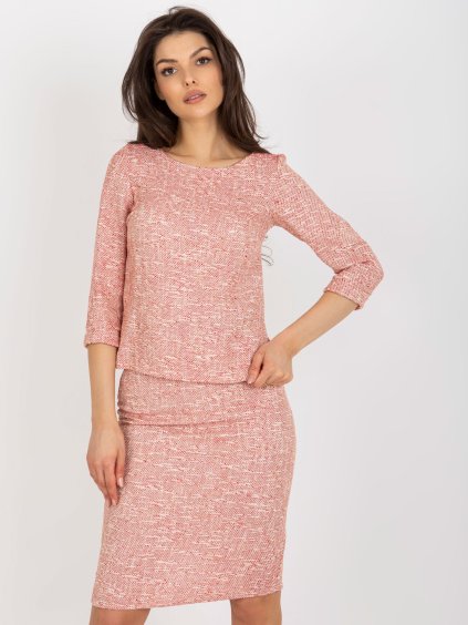 Červeno-béžová elegantná blúzka s 3/4 rukávom a viazaním