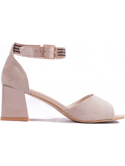 Béžové dámske sandále na nízkom stĺpikovom podpätku Shelovet