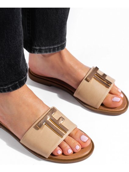 Dámske béžové šľapky so zlatou sponou Potocki