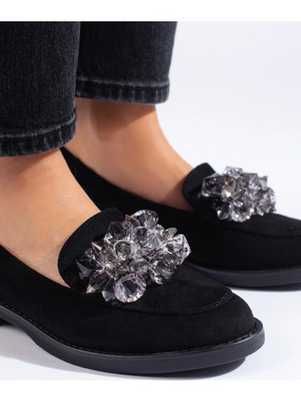 Dámske čierne semišové mokasíny s ozdobou Potocki