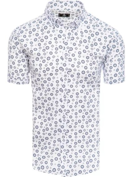 Biela pánska košeľa s krátkym rukávom a tmavomodrou potlačou