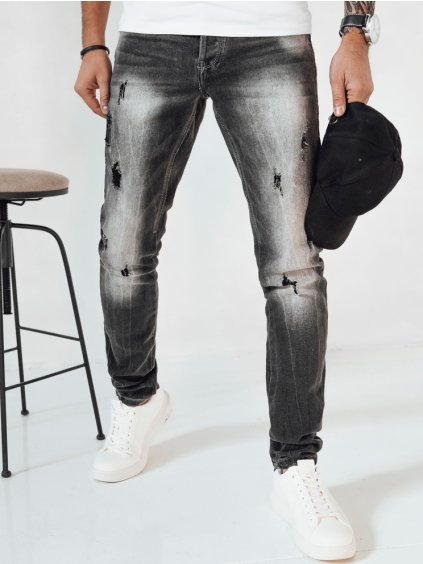 Tmavosivé presvetlené pánske džínsy