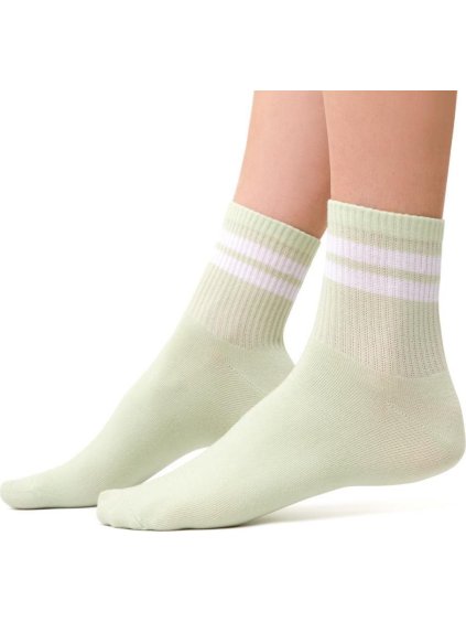 Olivové dámske ponožky s pruhmi Art. 026