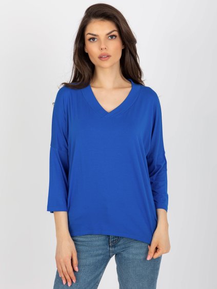 Modrá jednofarebná blúzka s 3/4 rukávom