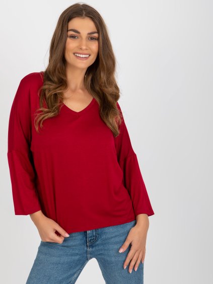 Bordó jednofarebná blúzka s 3/4 rukávom