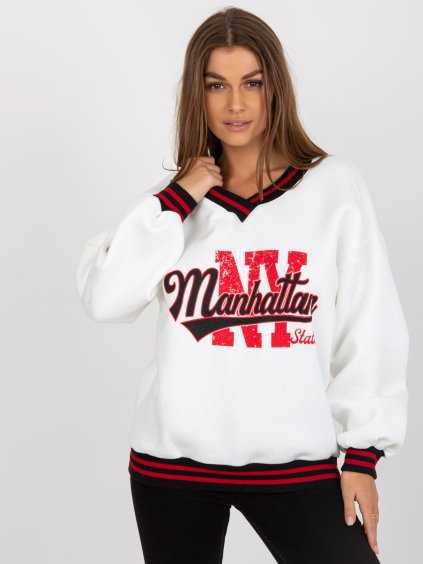 Biela mikina bez kapucne s nápisom